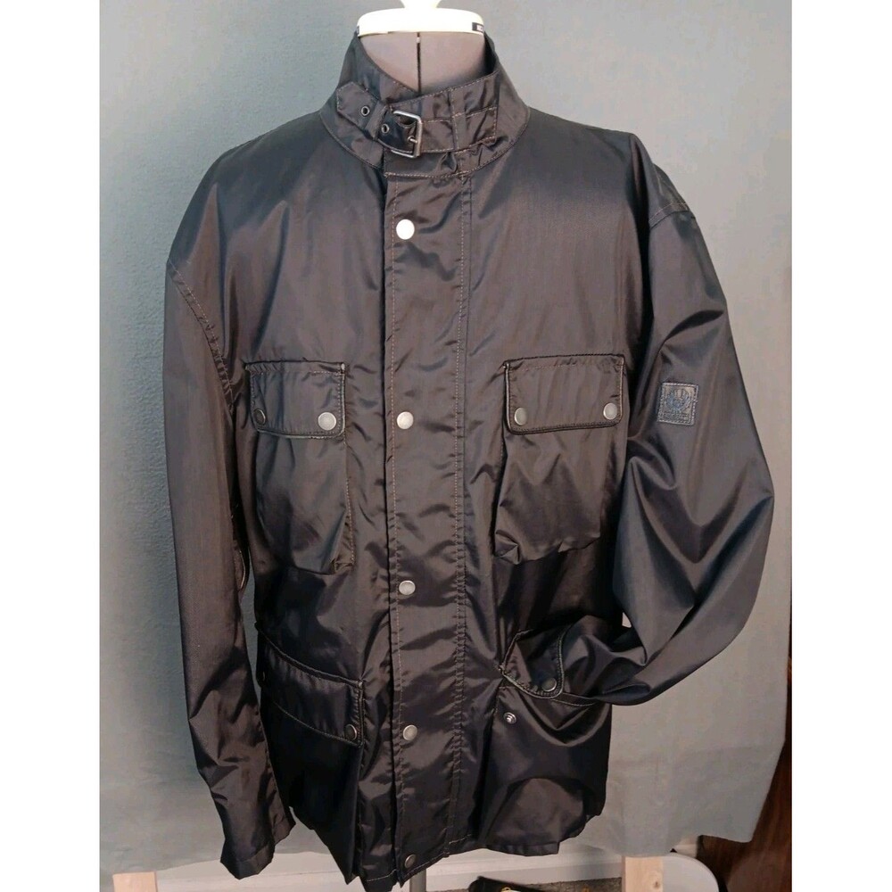 Belstaff Field Master Motorcycle  Waxed Jacket Mens LARGE Black Zip Vents -EUC